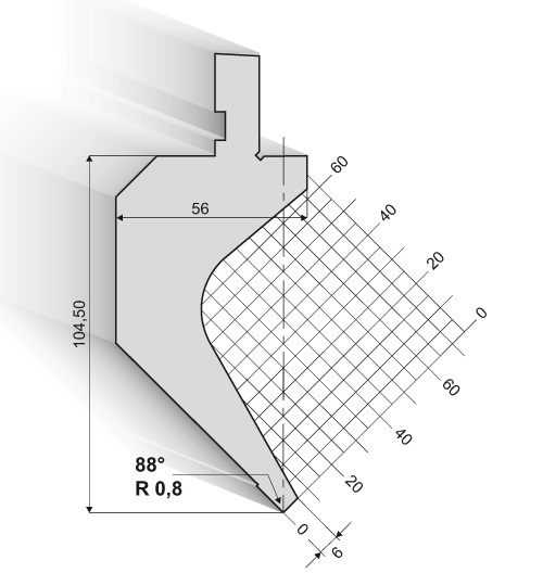 10.504-835 88° / R=0,8 / H=104,5 / L=835 mm
Alleen op aanvraag - standaard 85°