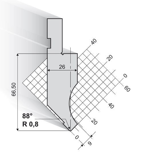 11.145-835 88° / R=0,8 / H=66,5 / L=835 mm
Alleen op aanvraag - standaard 85°