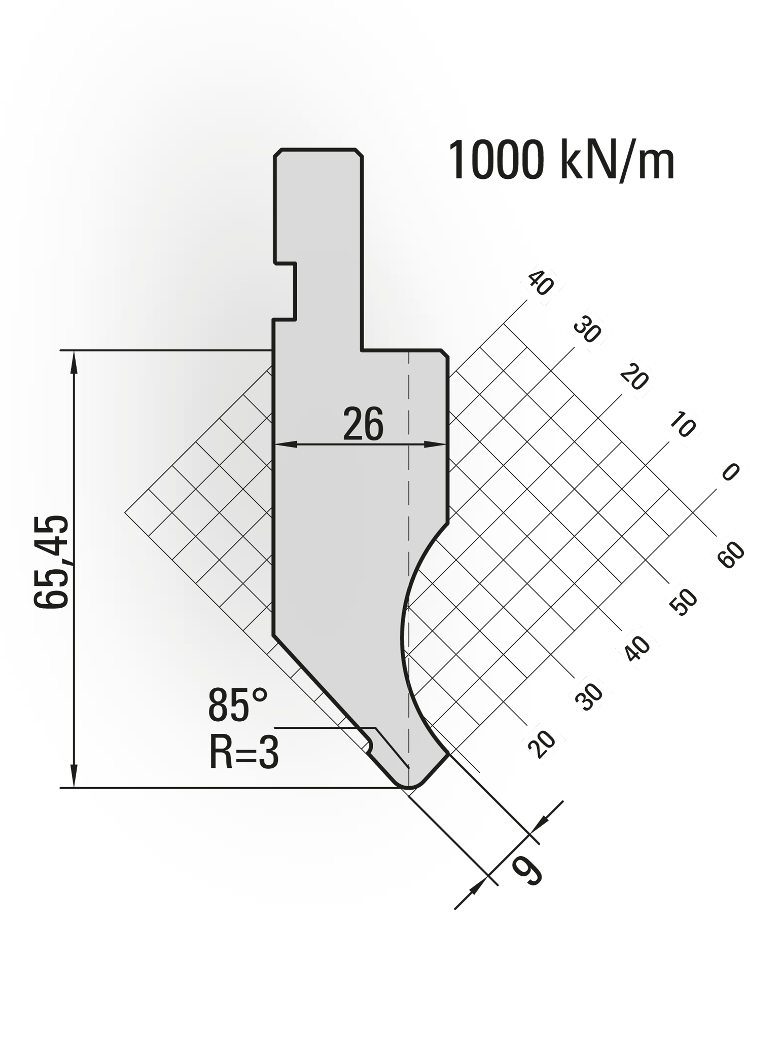 11.201-835 85° / R=3,0 / H=65,45 / L=835 mm