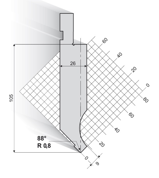 11.228-835 88° / R=0,8 / H=105 / L=835 mm
Alleen op aanvraag - standaard 85°