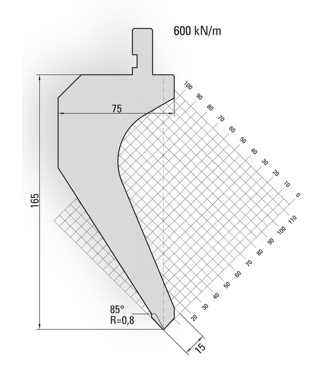 11.849-835 85° / R=0,8 / H=165 / L=835 mm