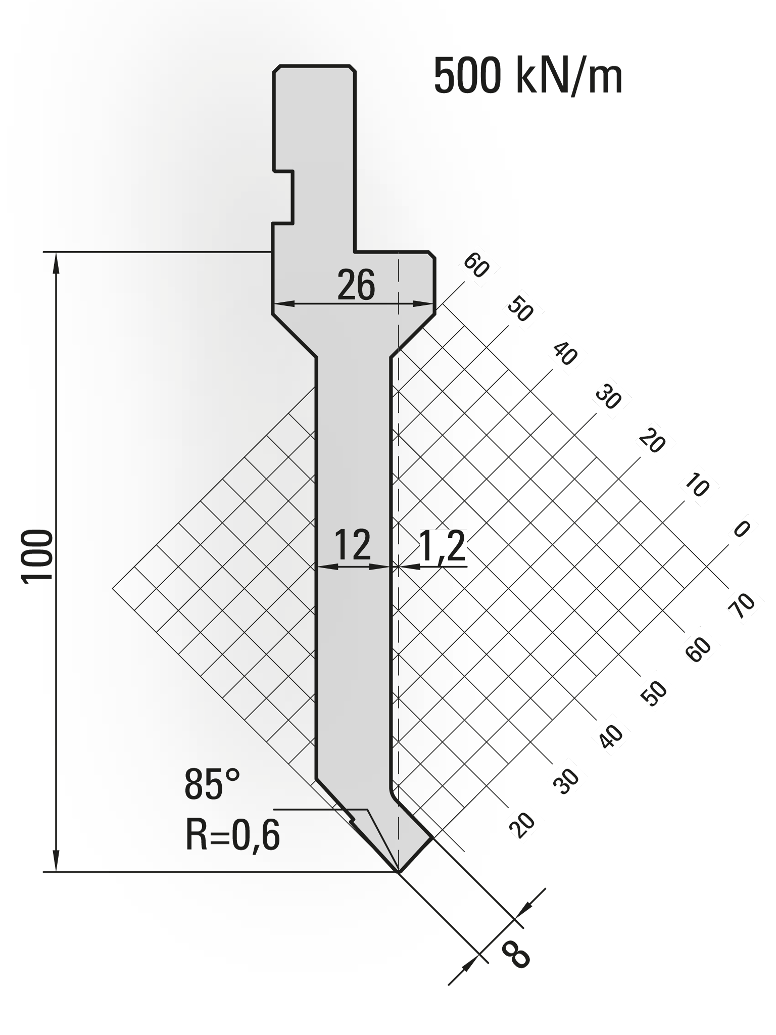 11.861-835 85° / R=0,6 / H=100 / L=835 mm