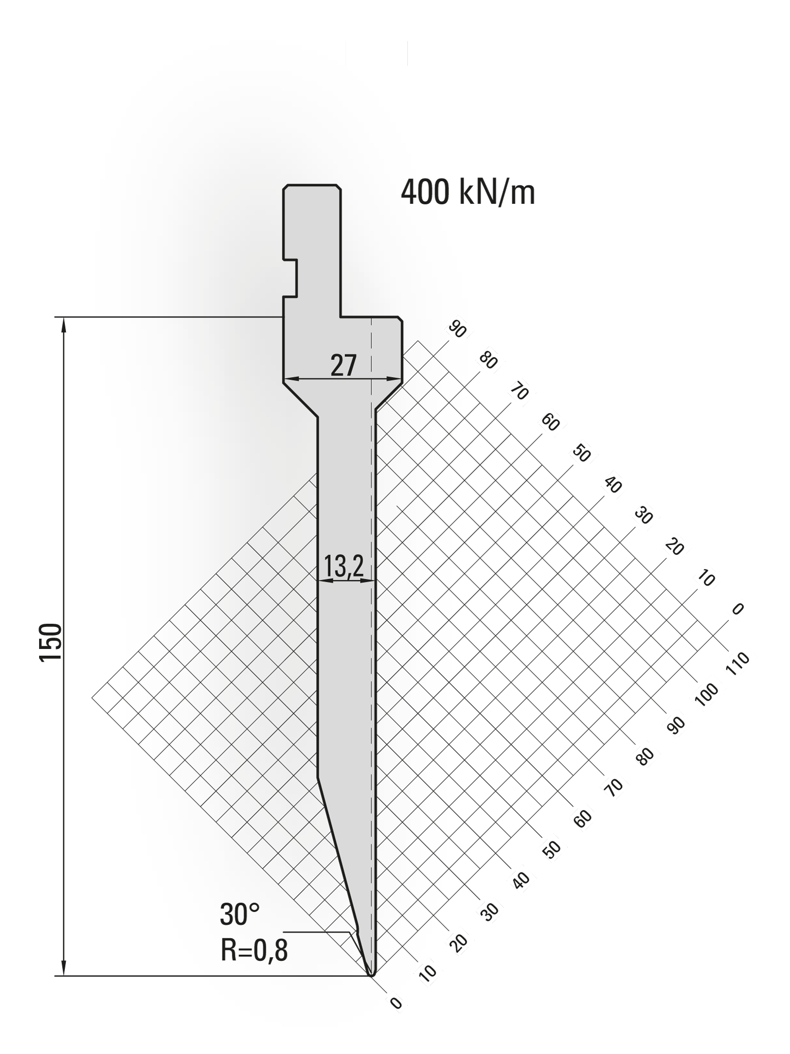 11.880-835 30° / R=0,8 / H=150 / L=835 mm