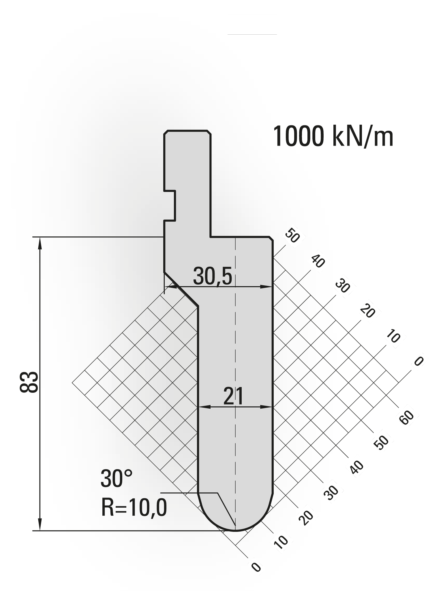 11.904-835 30° / R=10,0 / H=83 / L=835 mm