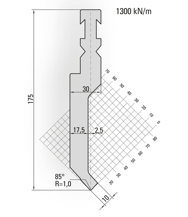14.150-515 85° / R=1,0 / H=175 / L=515 mm