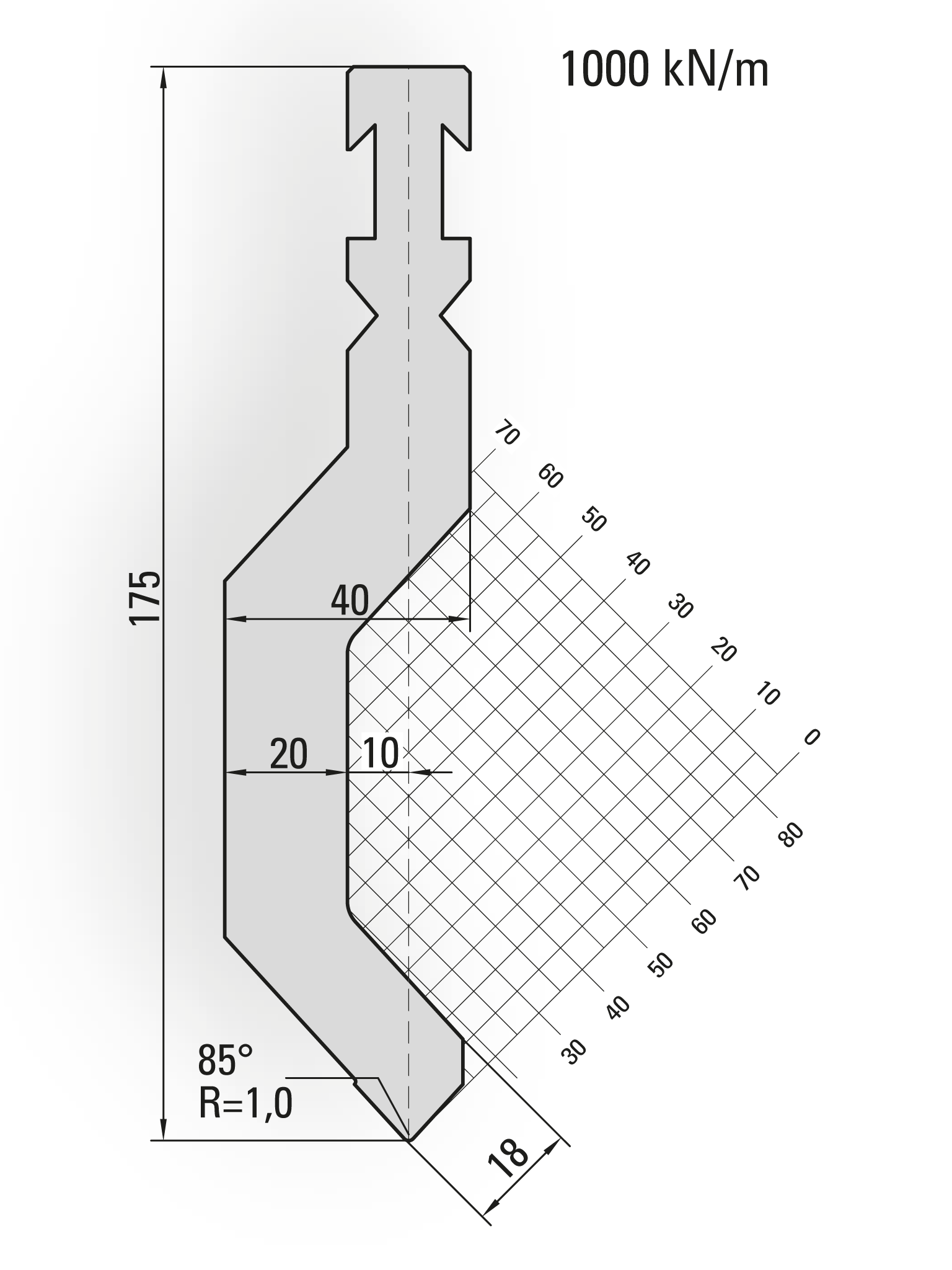 14.156-515 85° / R=1,0 / H=175 / L=515 mm