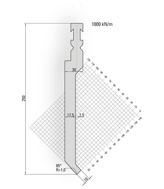 14.158-515 85° / R=1,0 / H=250 / L=515 mm
