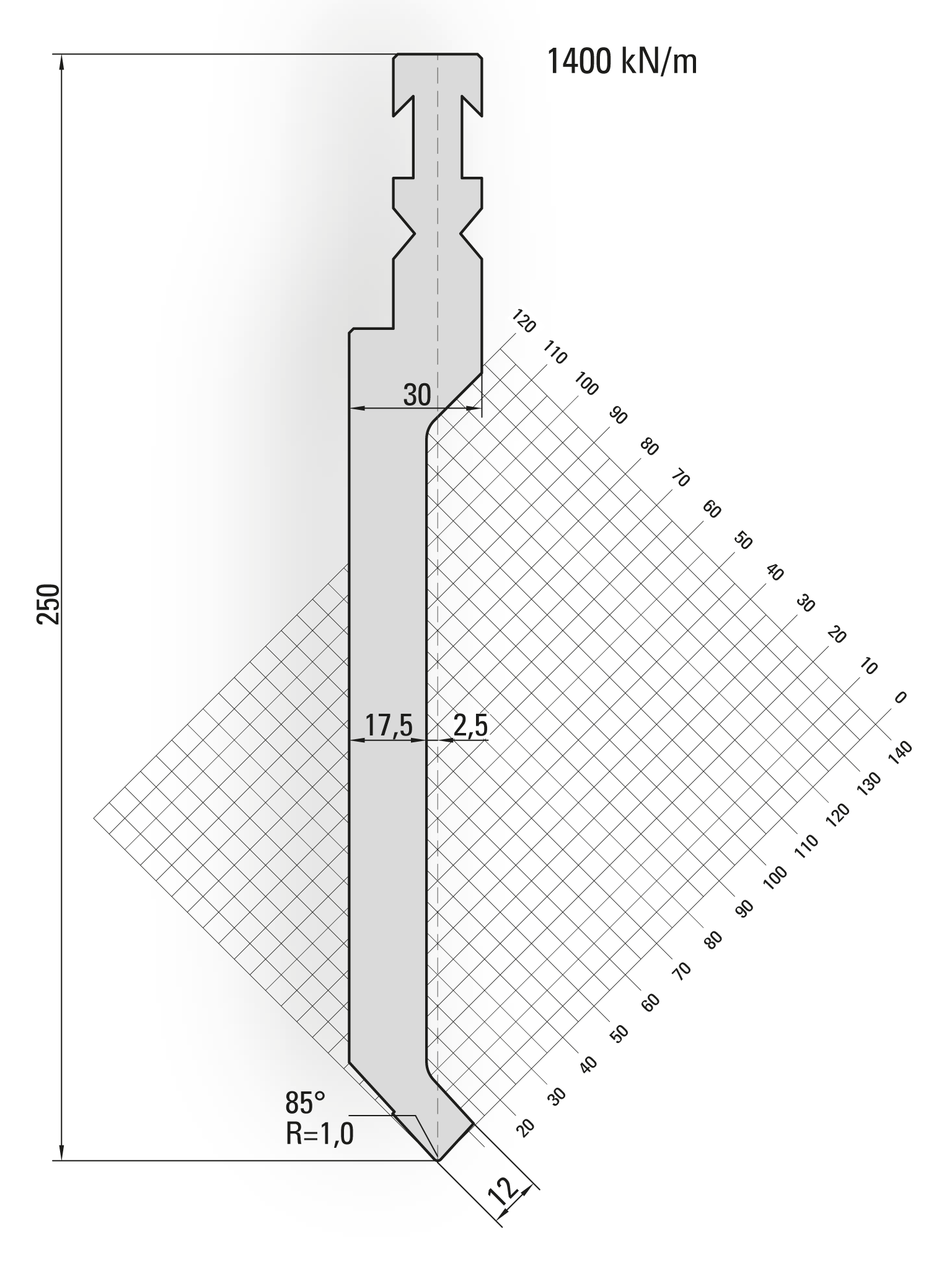 14.159-515 85° / R=1,0 / H=250 / L=515 mm