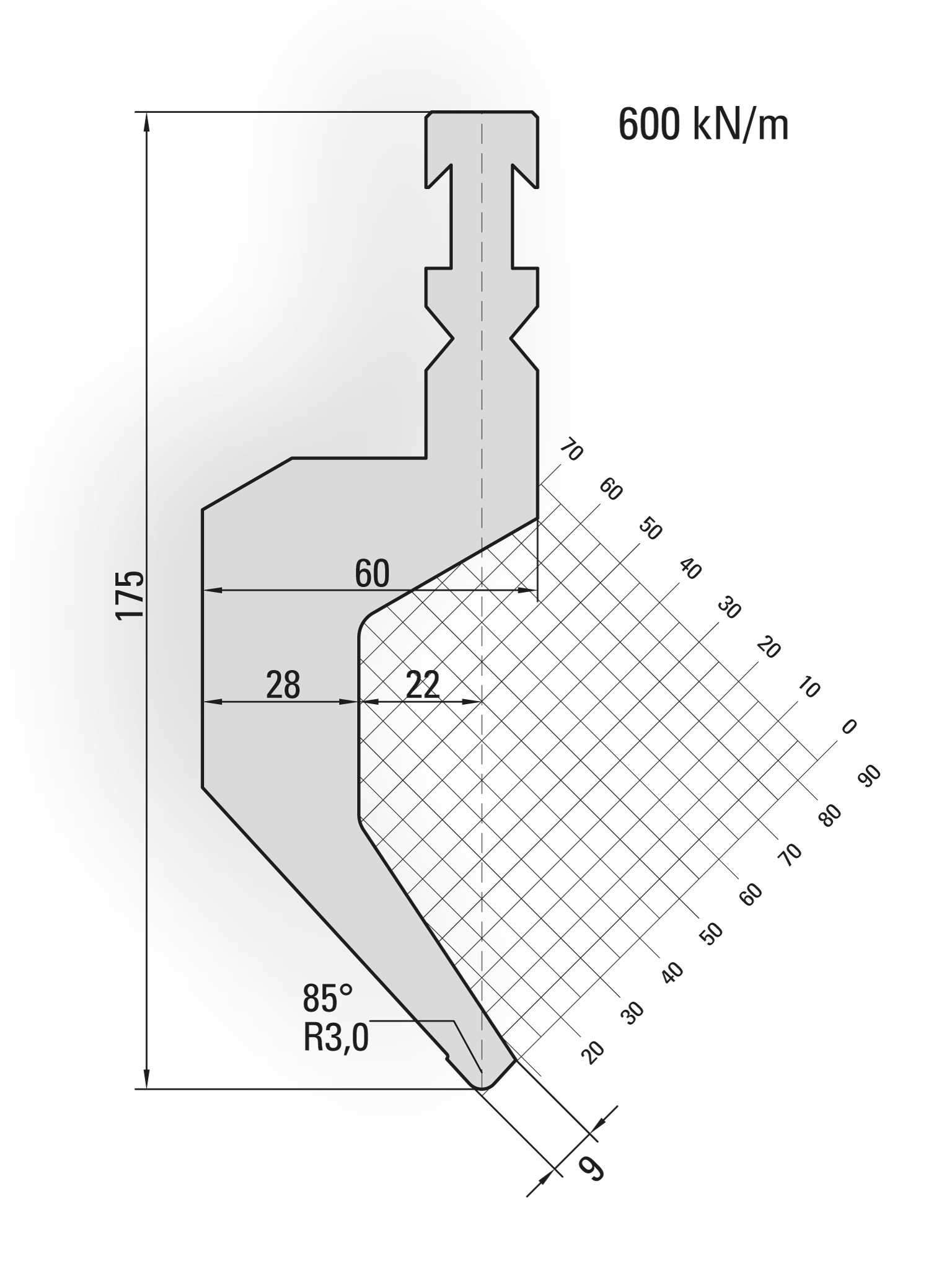 14.166-100 85° / R=3,0 / H=175 / L=100 mm
