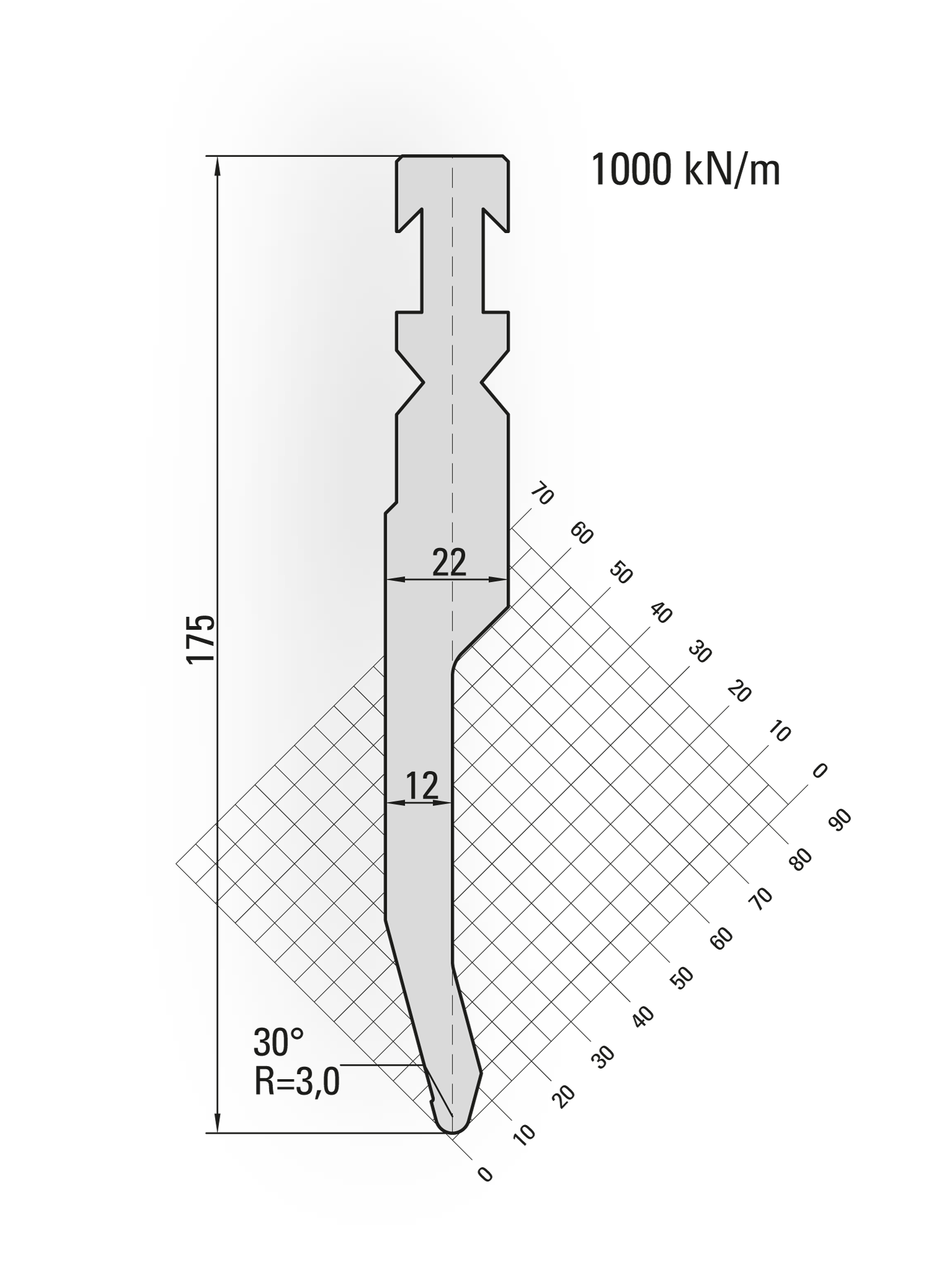 14.167-515 30° / R=3,0 / H=175 / L=515 mm