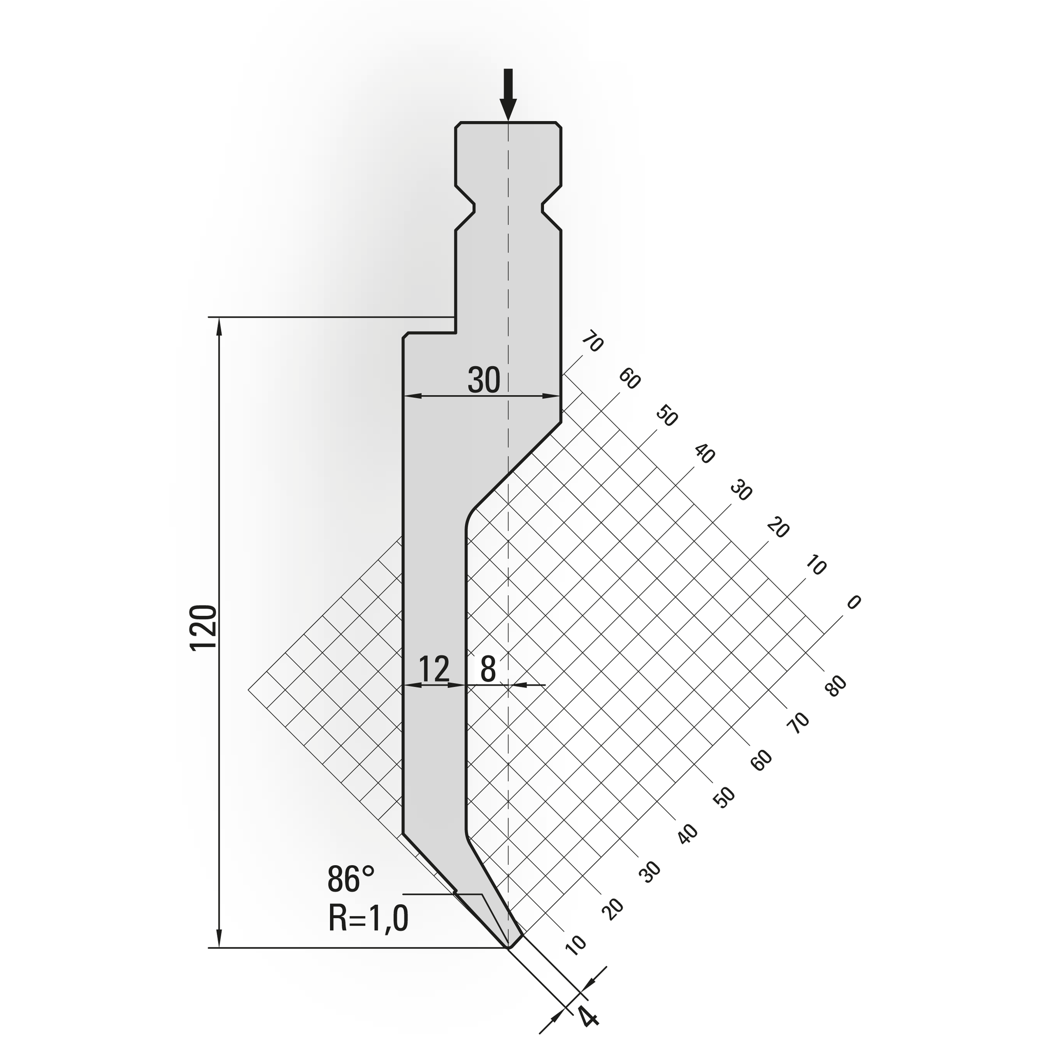 15.335-500 86° / R=1,0 / H=120 / L=500 mm v.v. Simple Clamp