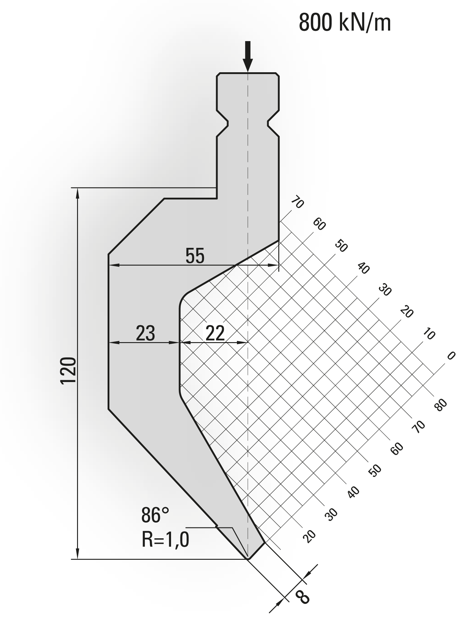 15.370-200X 86° / R=1,0 / H=120 / L=200 mm v.v. Simple Clamp