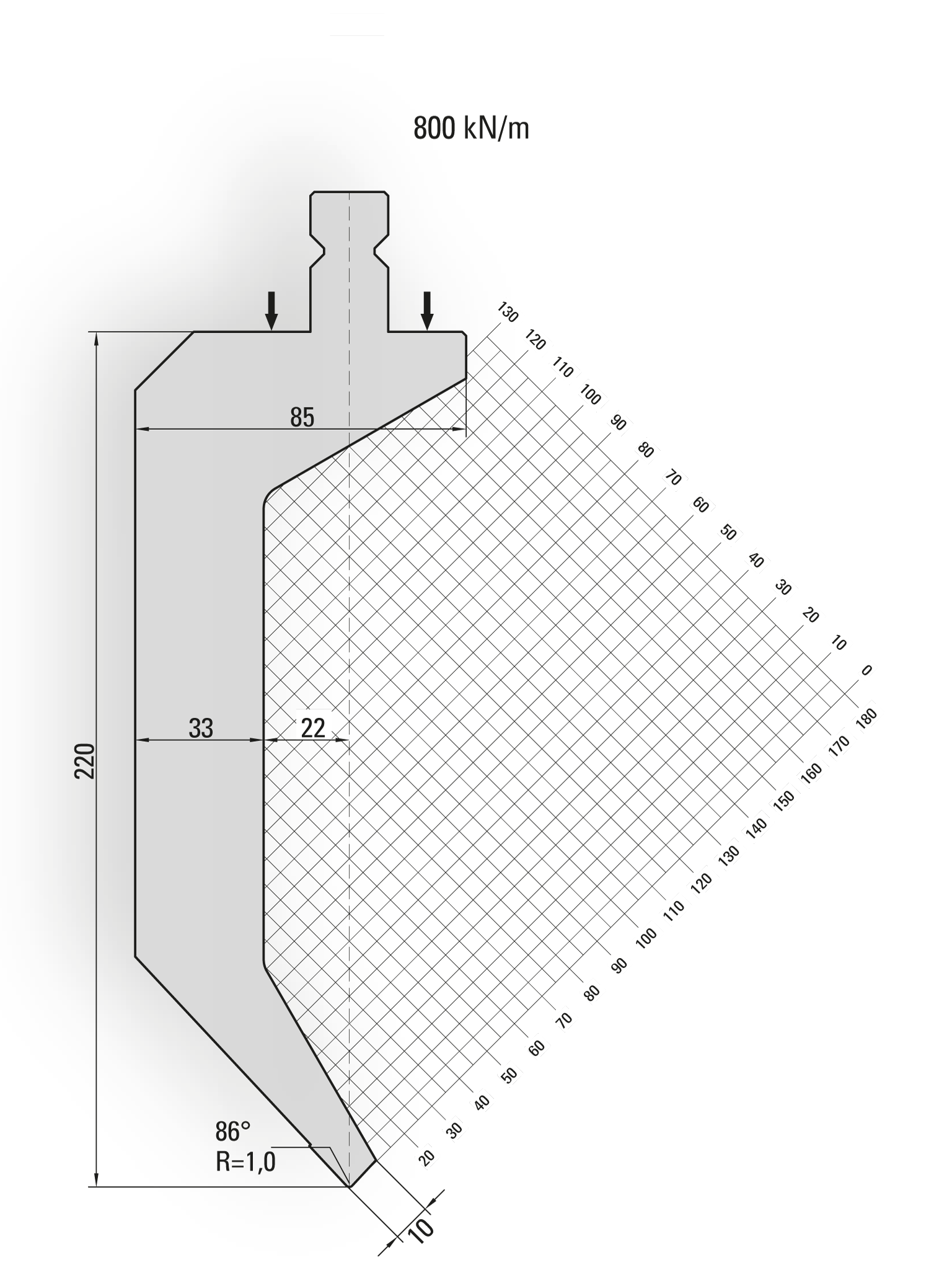 15.700-100HR 86° / R=1,0 / H=220 / L=100 mm Hiel Rechts v.v. Simple Clamp