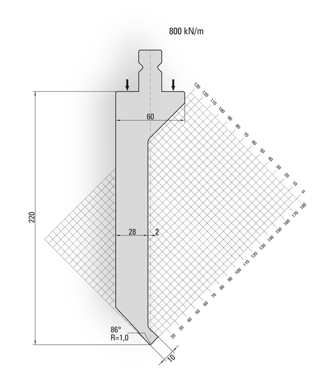 15.710-500-Pin 86° / R=1,0 / H=220 / L=500 mm v.v. Stiften