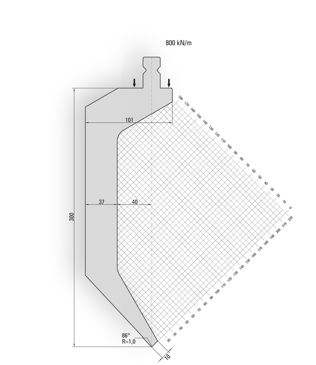 15.800-550S 86° / R=1,0 / H=300 / L=550 mm Ged. v.v. Simple Clamp