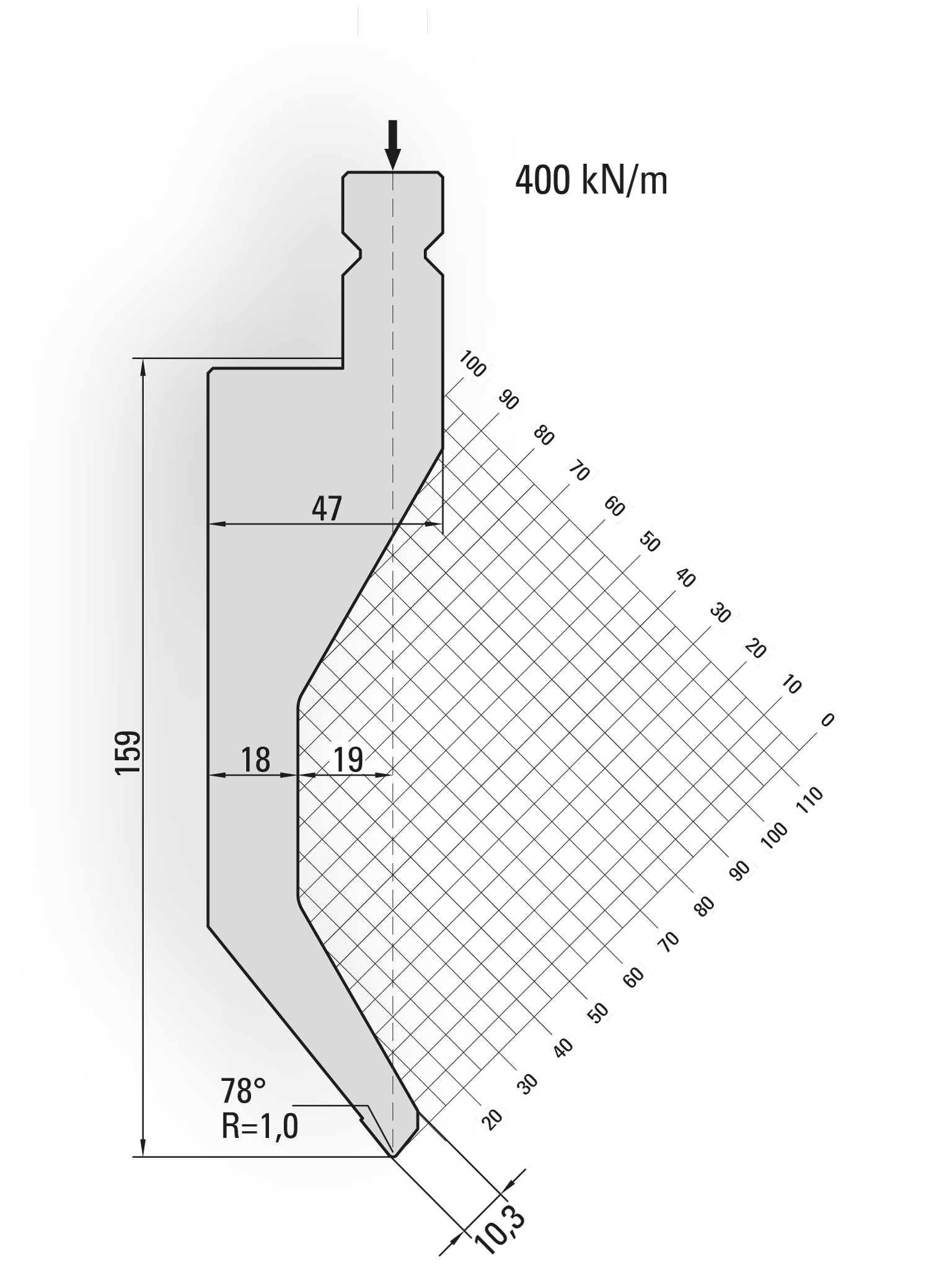 16.200-510-Pin 78° / R=1,0 / H=159 / L=510 mm