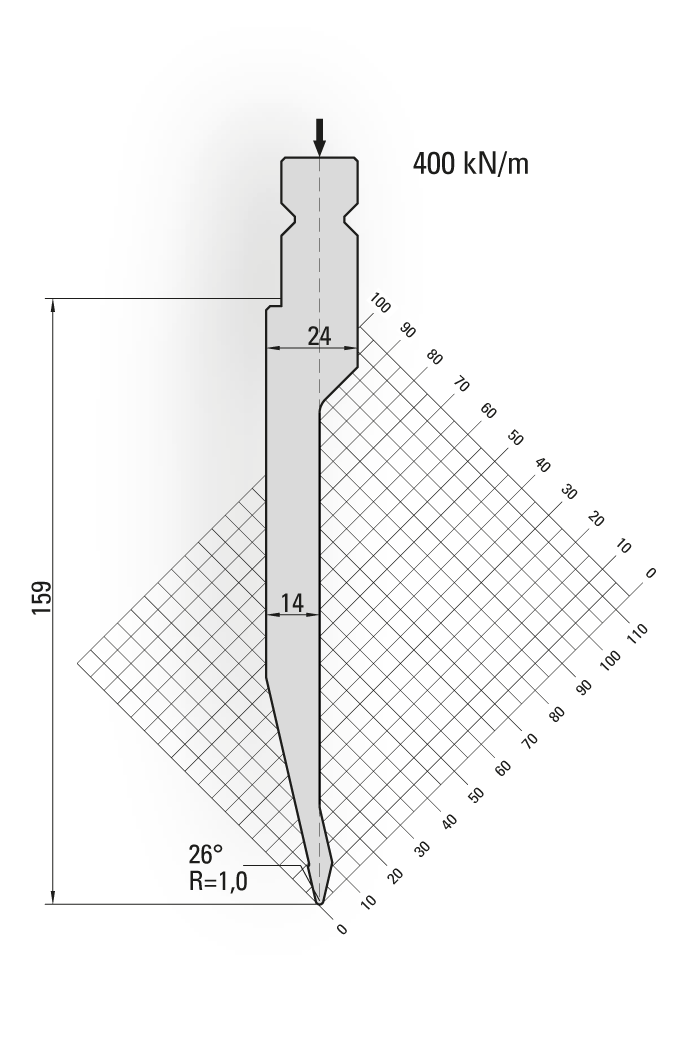 16.202-510 26° / R=1,0 / H=159 / L=510 mm