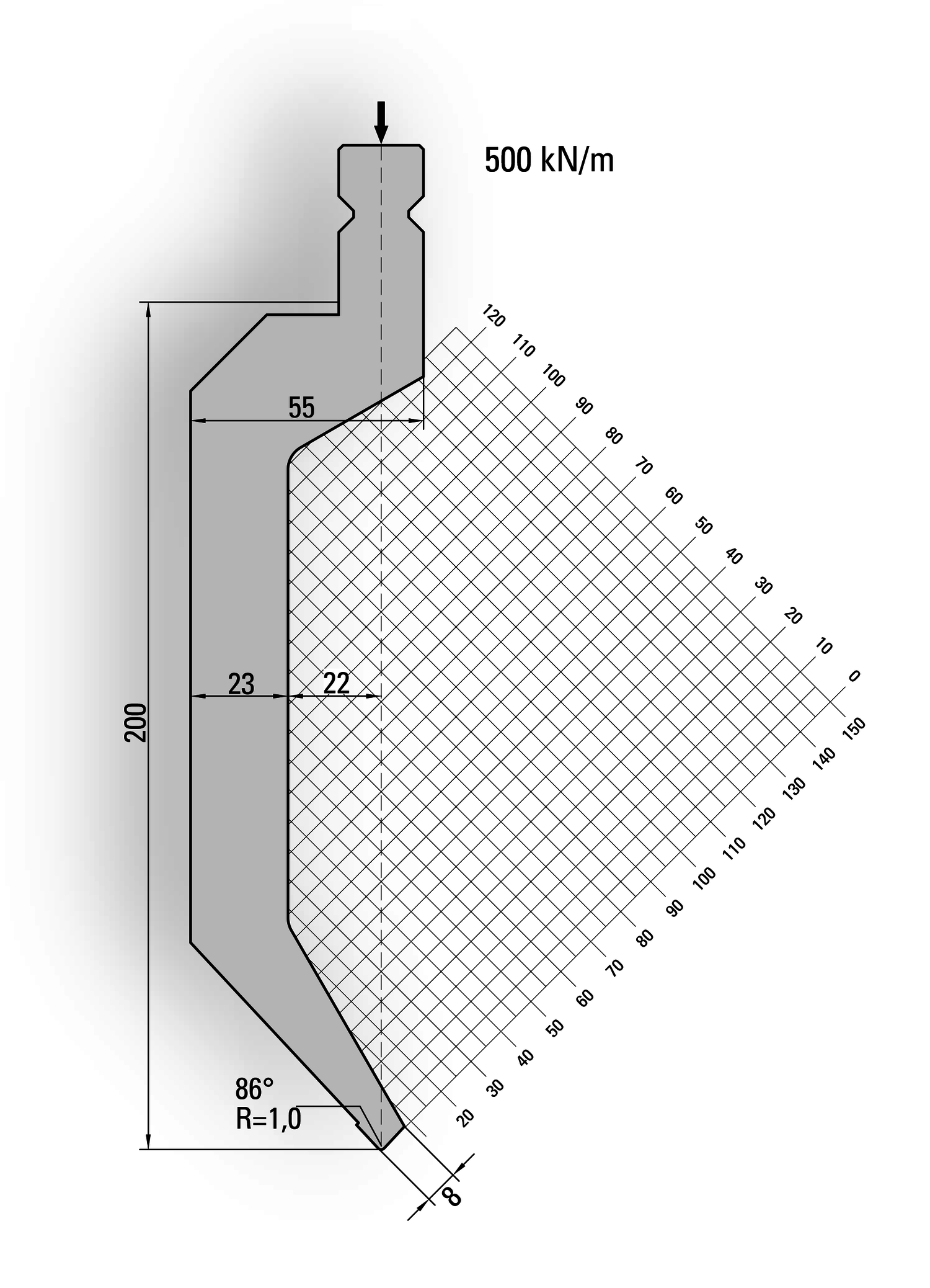 19.033-515-Pin 86° / R=1,0 / H=200 / L=515 mm