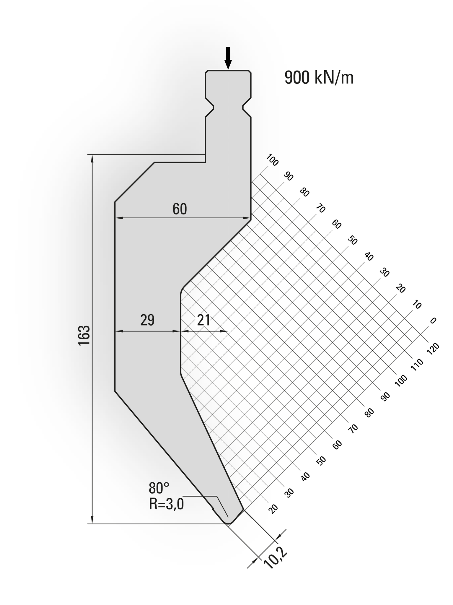 19.225-515-Pin 80° / R=3,0 / H=163 / L=515 mm