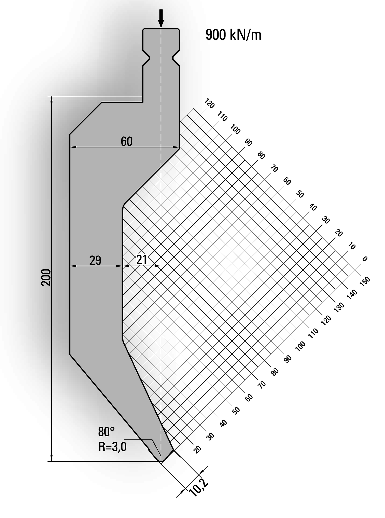 19.233-515-Pin 80° / R=3,0 / H=200 / L=550 mm