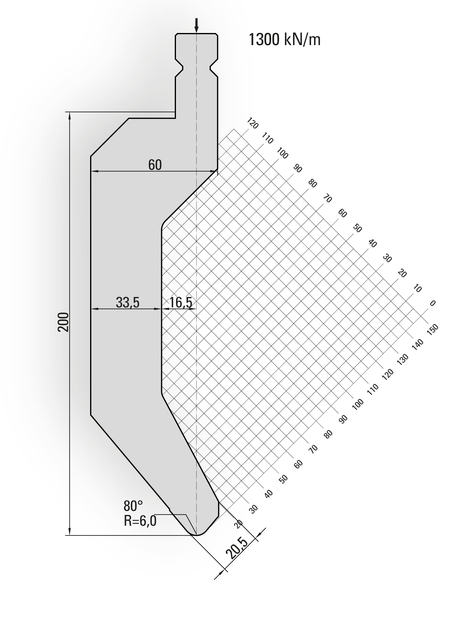 19.235-515-Pin 80° / R=6,0 / H=200 / L=550 mm
