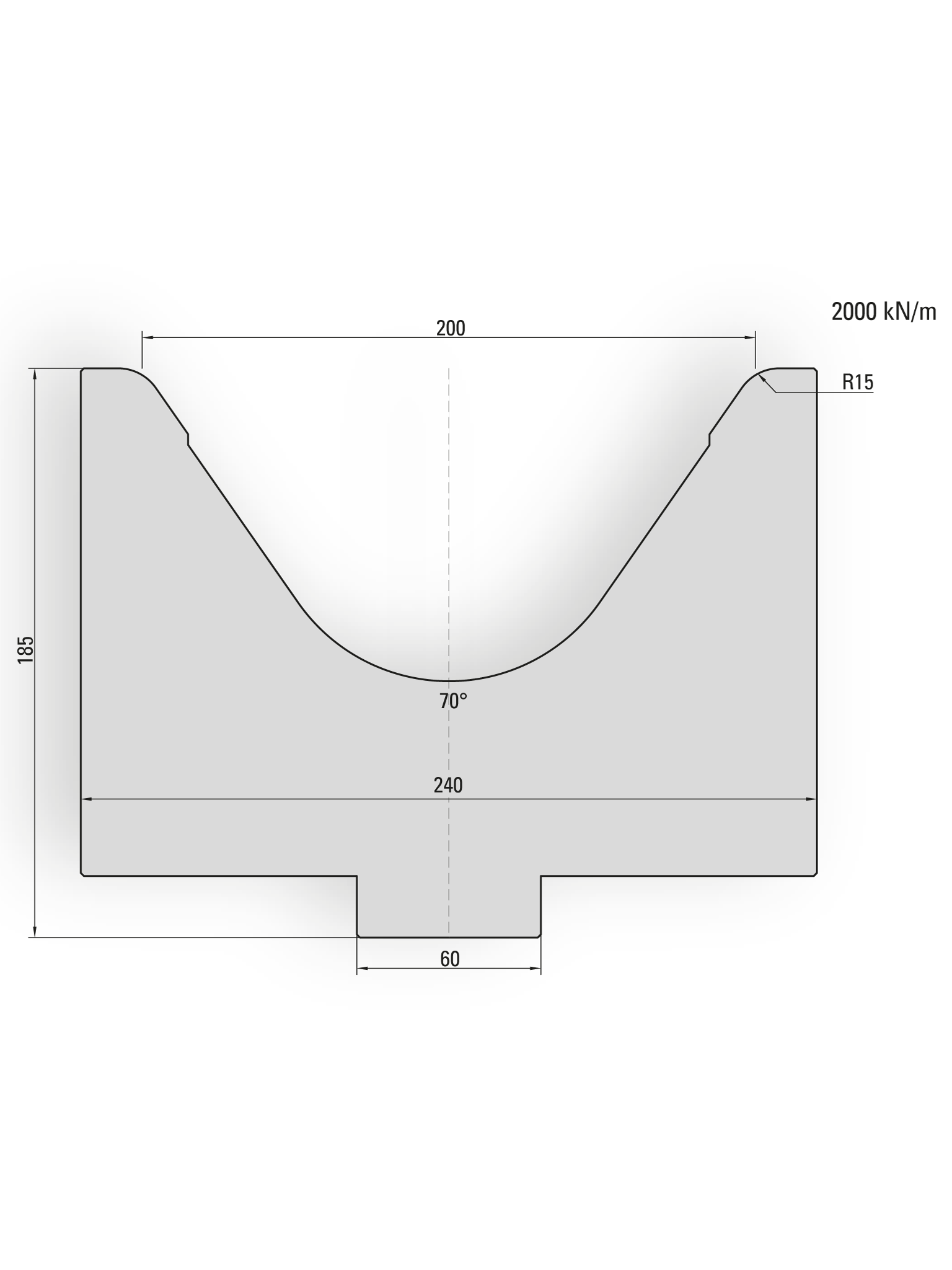 21.200-415 1-V Matrijs / 70° / V=200 / L=415 mm