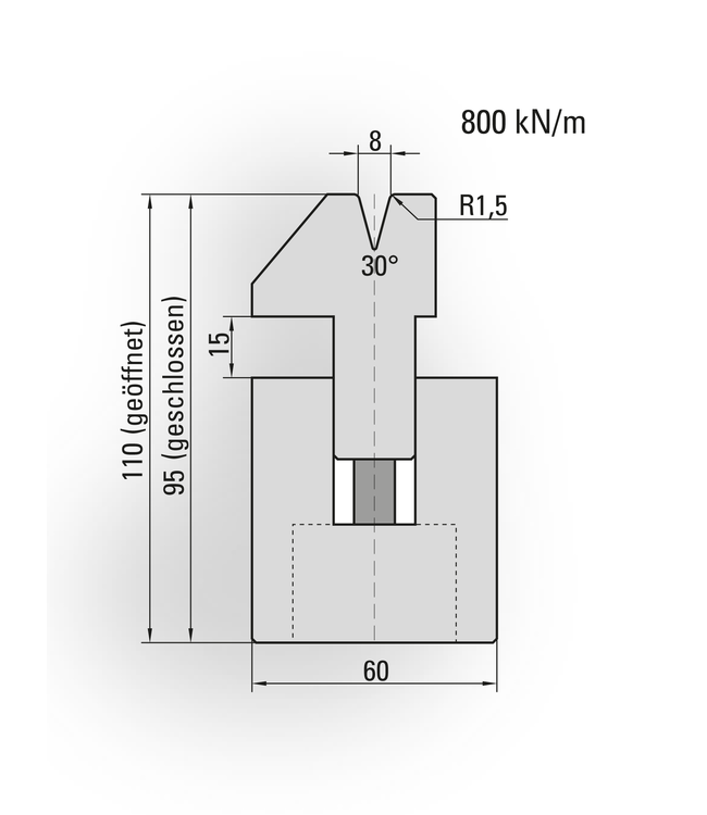 21.303-835X Pneum.Dichtdrukmatrijs 30°/V=8/L=835 mm v.v. opspanlijst 70.990
opm. 2 stuks