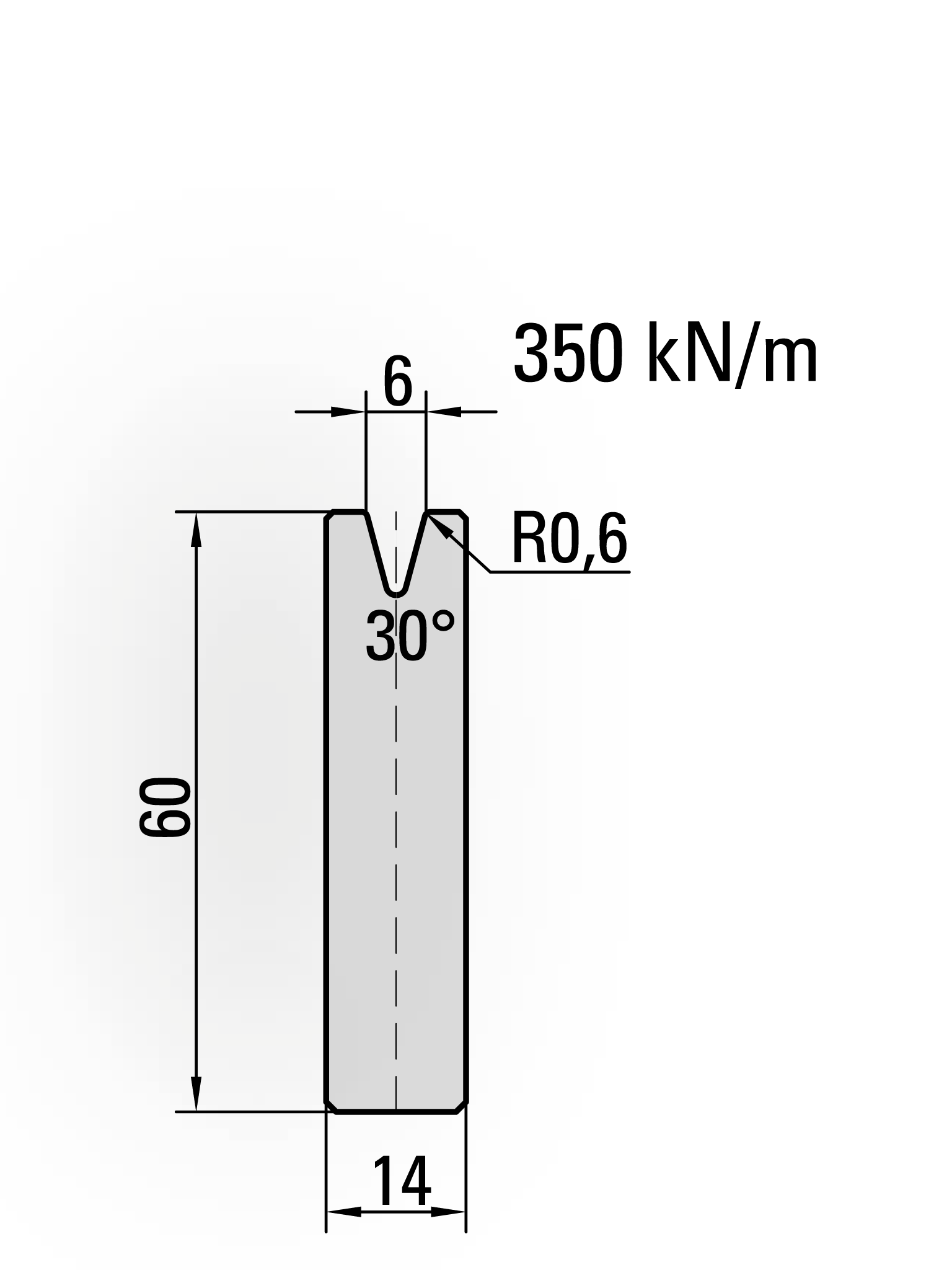 22.306-835 1-V Matrijs / 30° / V=6 / L=835 mm