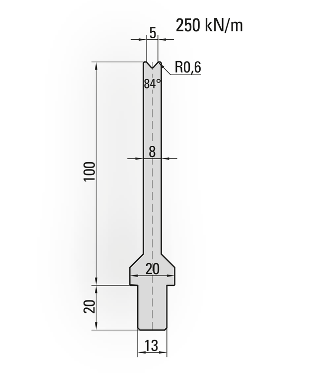 25.300-500 1-V Matrijs / 84° / V=5 / L=500 mm