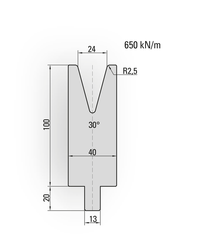 25.407-500X 1-V Matrijs 30°/V=24/H=100/L=500 mm
opm. 1 stuks
