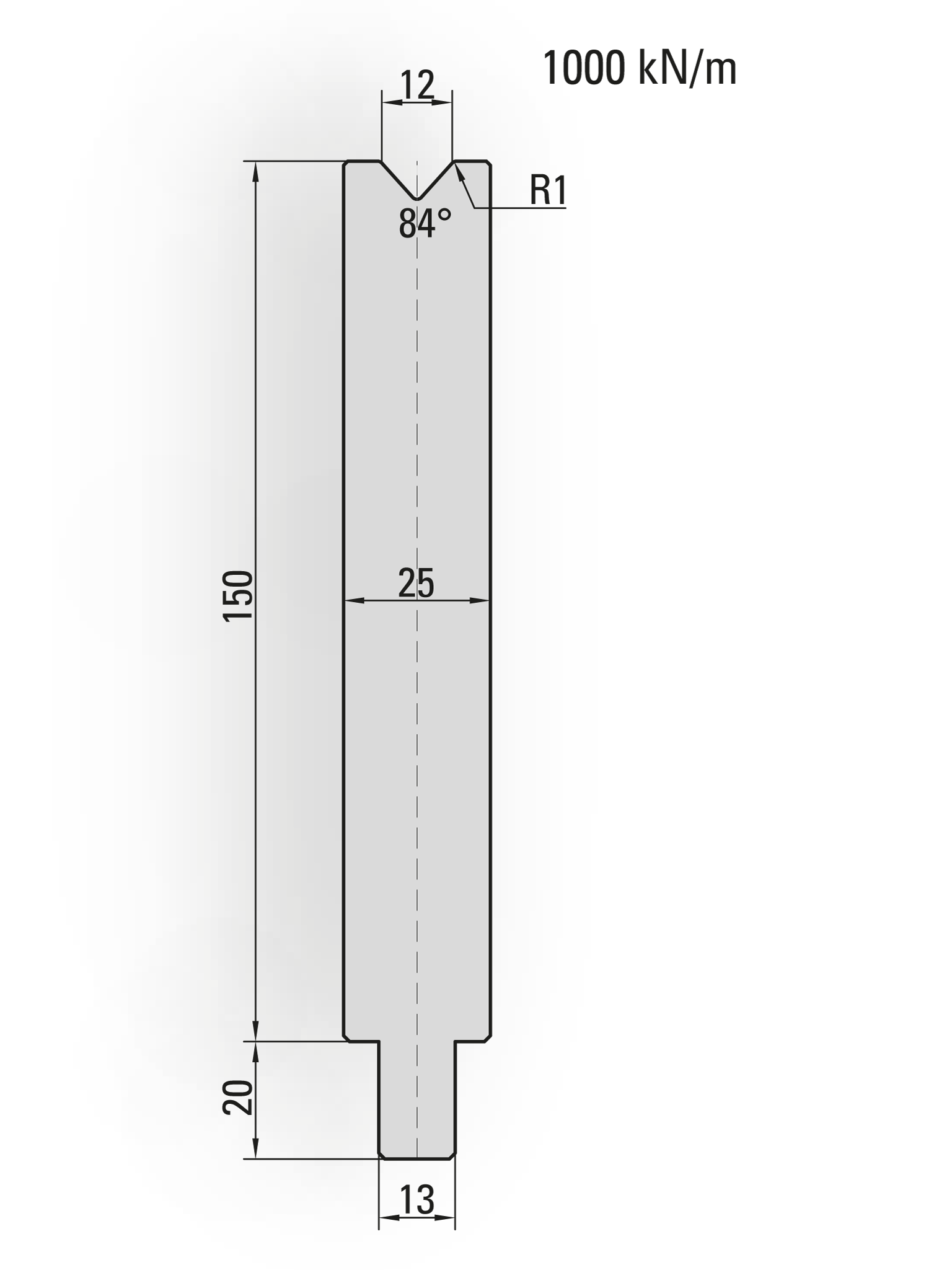 25.624-500 1-V Matrijs / 84° / V=12 / L=500 mm