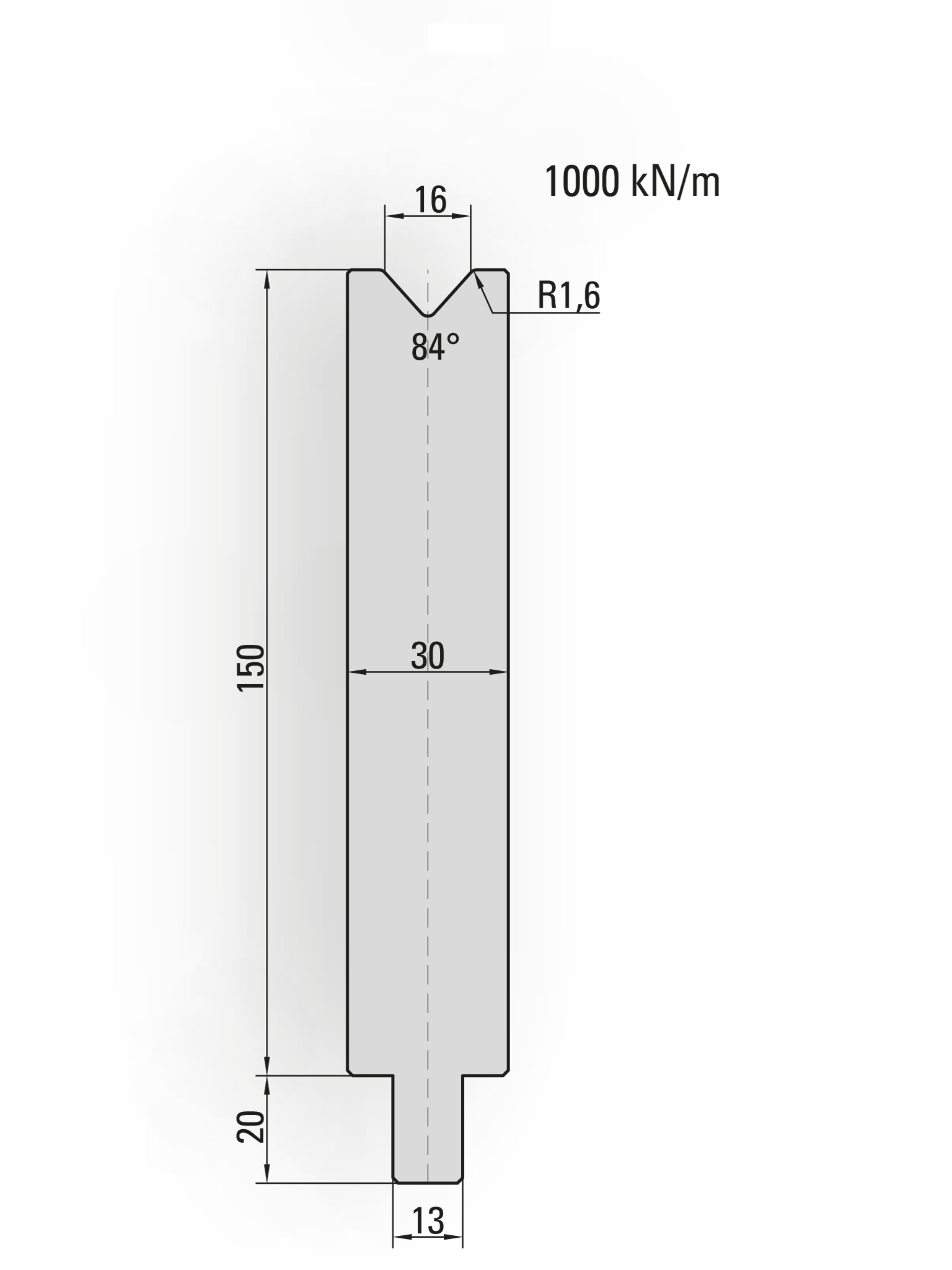 25.625-500 1-V Matrijs / 84° / V=16 / L=500 mm