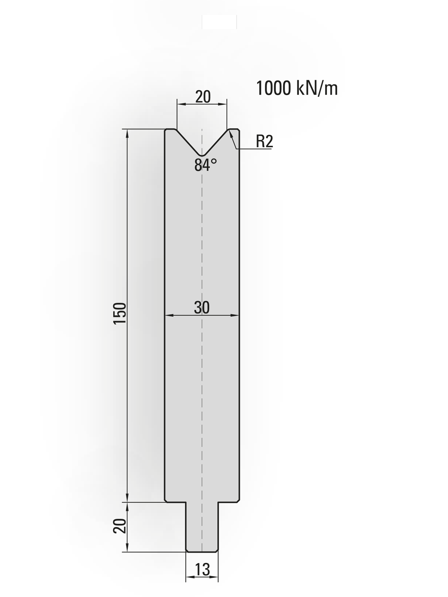 25.626-500 1-V Matrijs / 84° / V=20 / L=500 mm