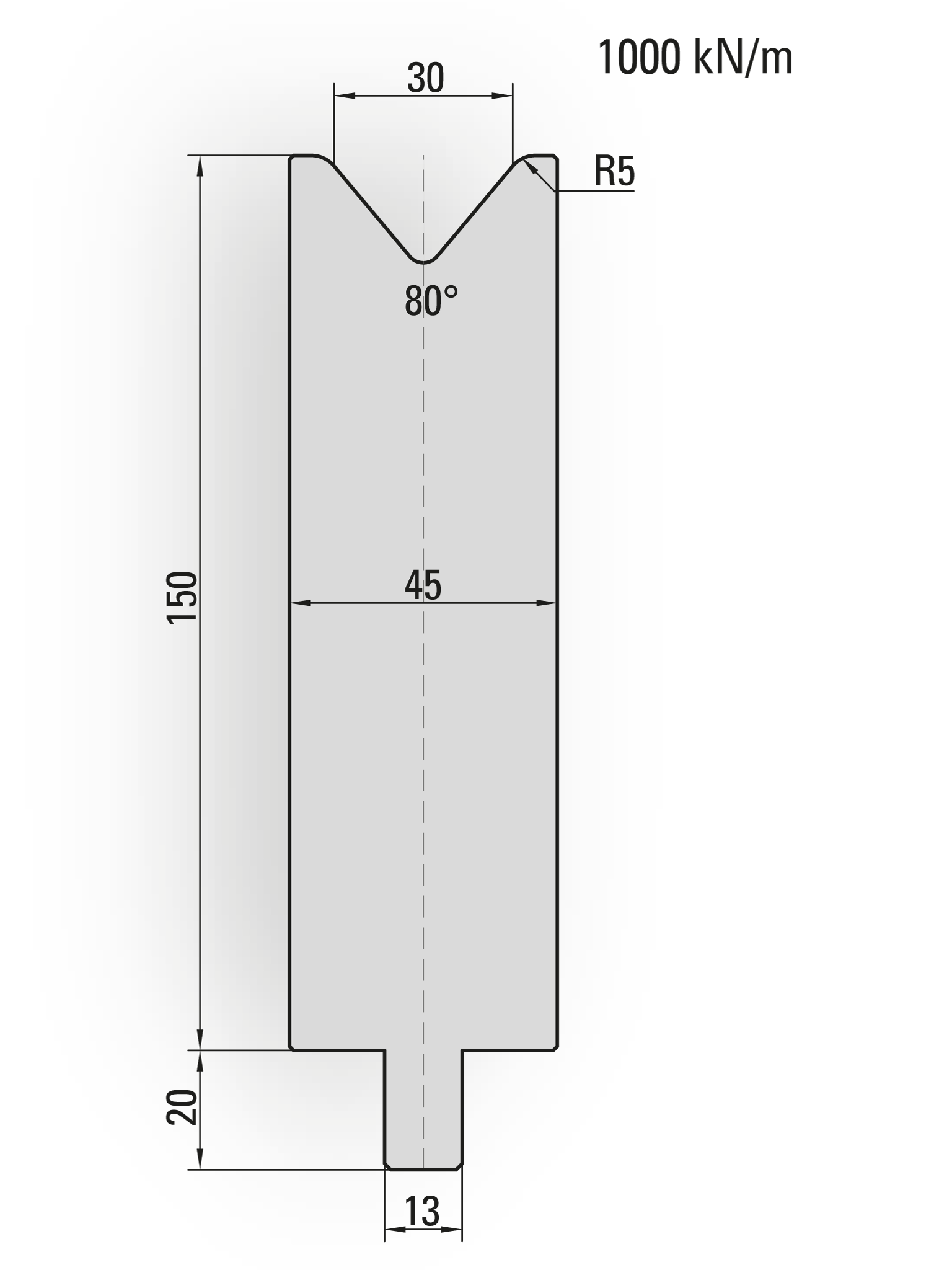 25.628-500 1-V Matrijs / 80° / V=30 / L=500 mm