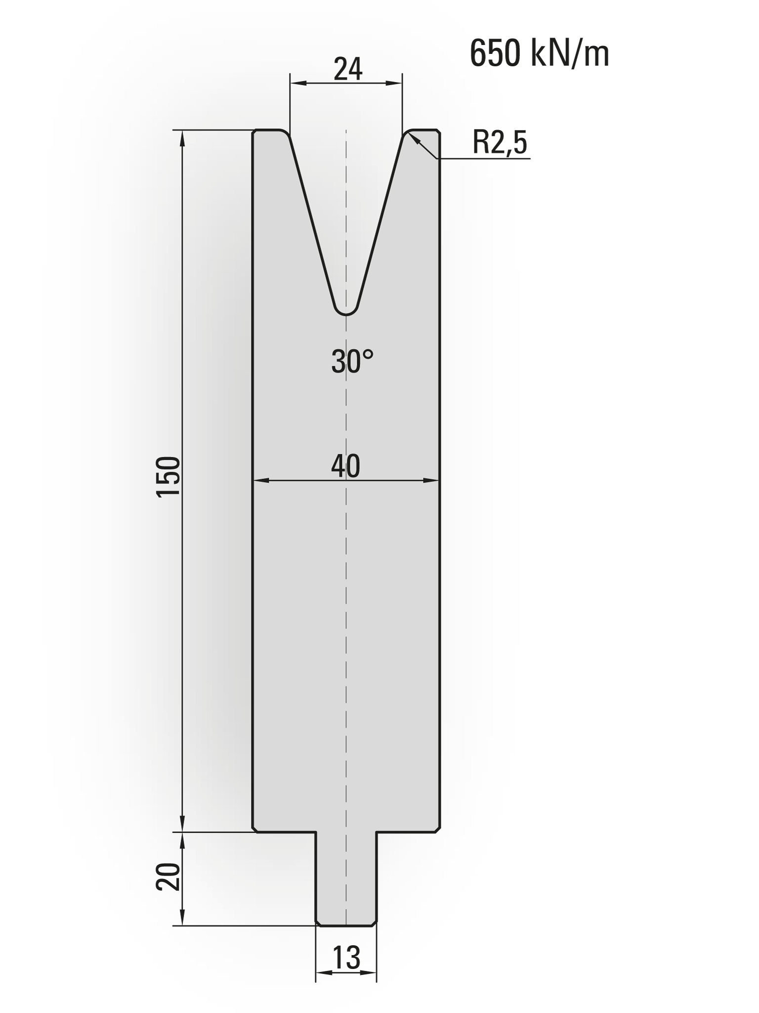 25.907-500 1-V Matrijs / 30° / V=24 / L=500 mm