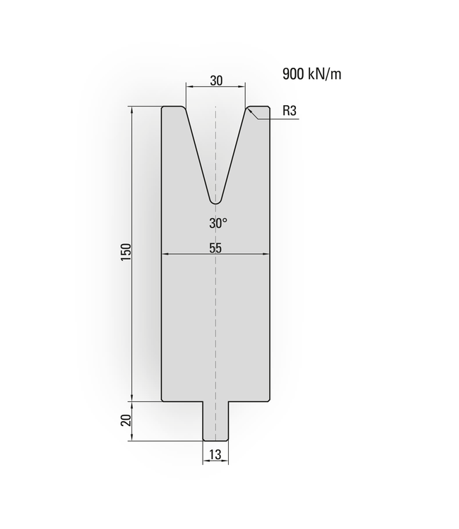 25.908-500 1-V Matrijs / 30° / V=30 / L=500 mm