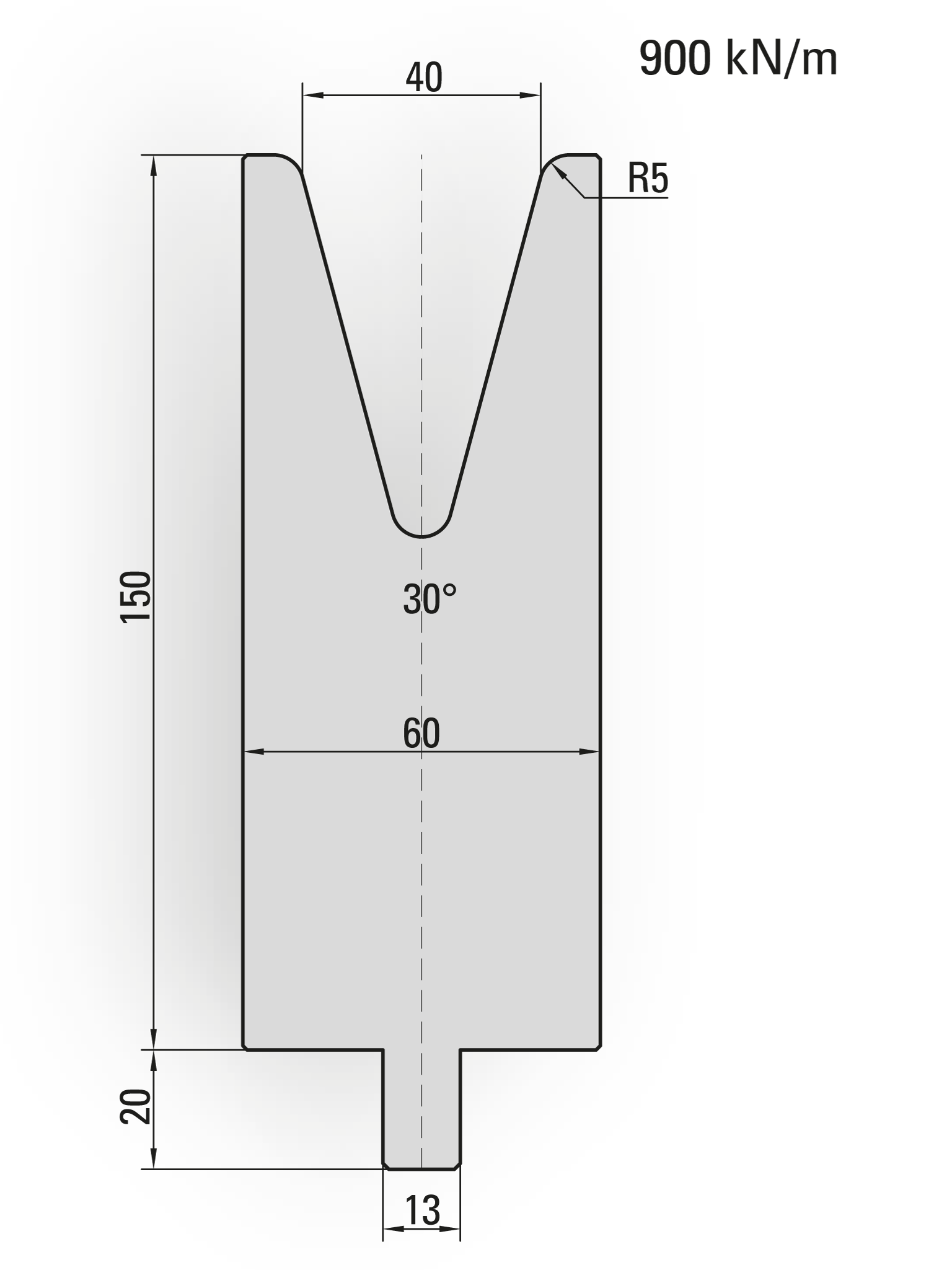 25.909-500 1-V Matrijs / 30° / V=40 / L=500 mm