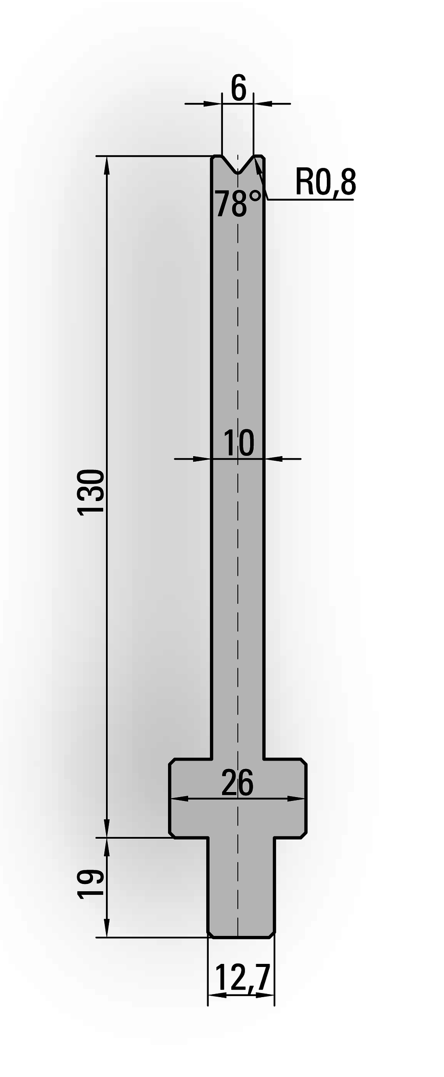 26.262-510 1-V Matrijs / 78° / V=6 / L=510 mm
