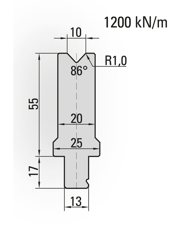29.522-550SX 1-V Matrijs / 86° / V=10 / L=550 mm ged.
opm. 1 stuks