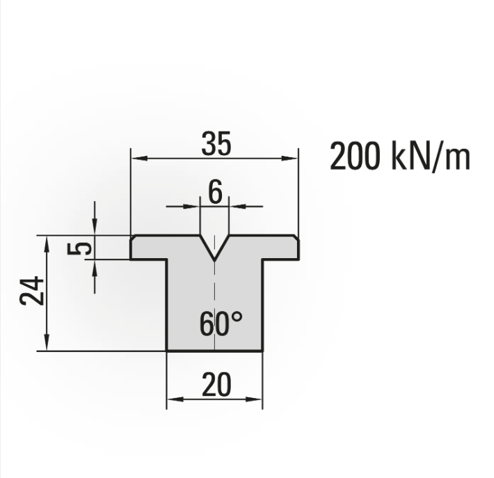 32.606-835 Ondergereedschap / 1-V Kunststofmatrijs / 60° / V=6 / L=835 mm