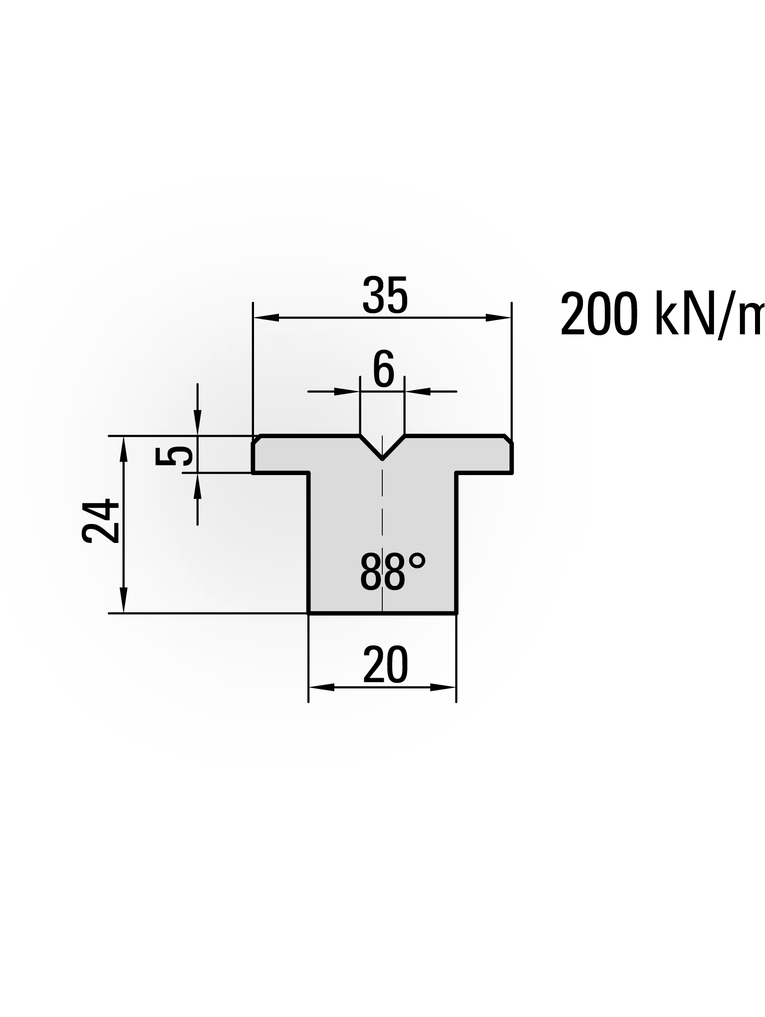 32.806-835 Ondergereedschap / 1-V Kunststofmatrijs / 88° / V=6 / L=835 mm