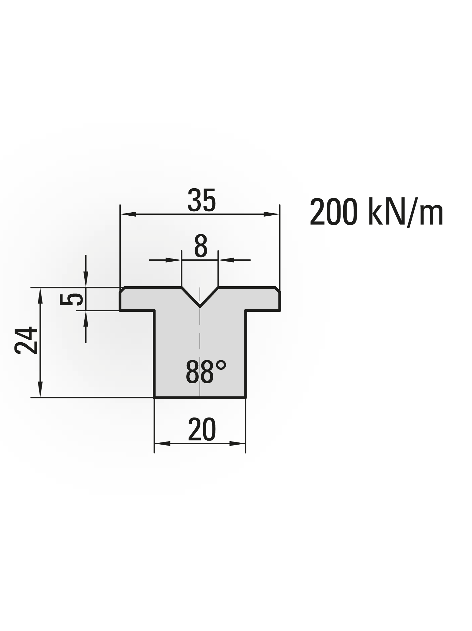 32.808-835 Ondergereedschap / 1-V Kunststofmatrijs / 88° / V=8 / L=835 mm