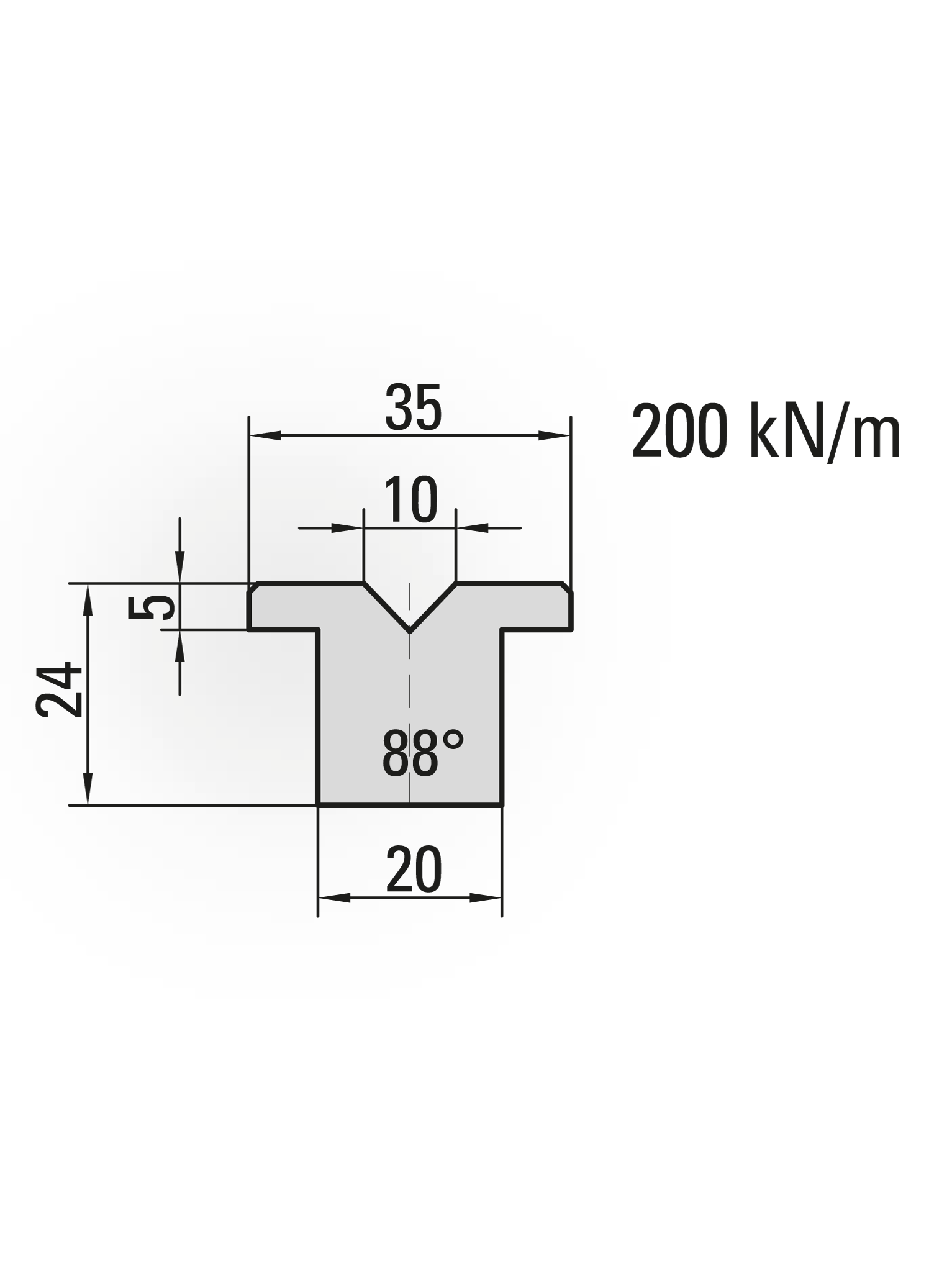 32.810-835 Ondergereedschap / 1-V Kunststofmatrijs / 88° / V=10 / L=835 mm
