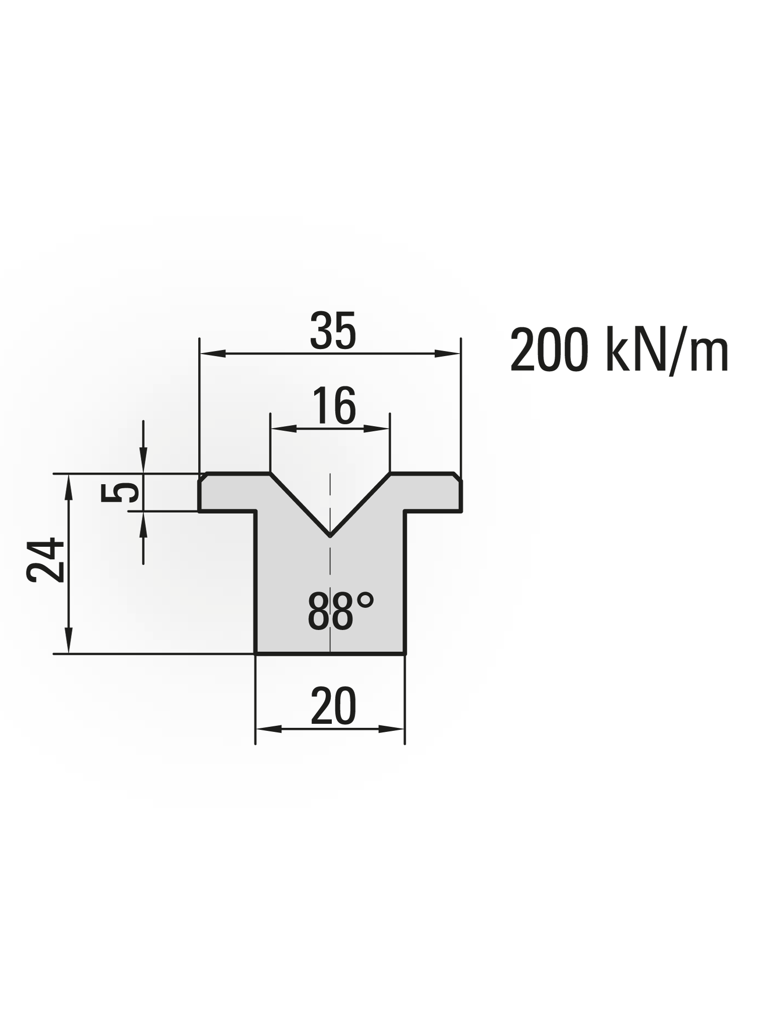 32.816-835 Ondergereedschap / 1-V Kunststofmatrijs / 88° / V=16 / L=835 mm