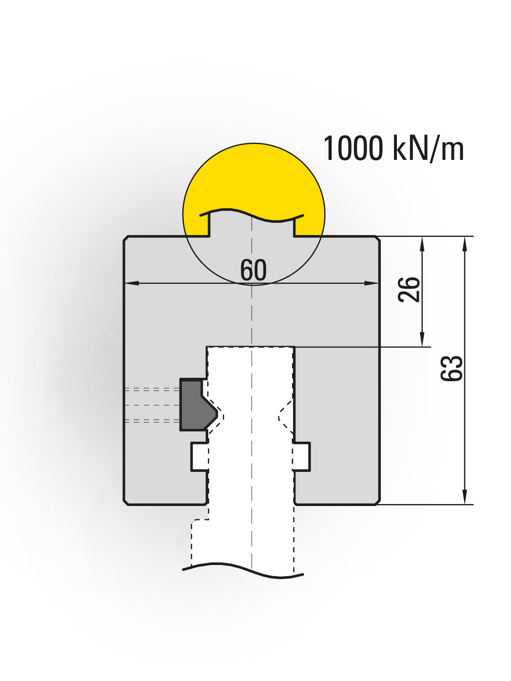 850.000 Adapter opnamen klantspecifiek naar Systeem Wila / Werkhoogte 63,0 mm / L=150,0 mm