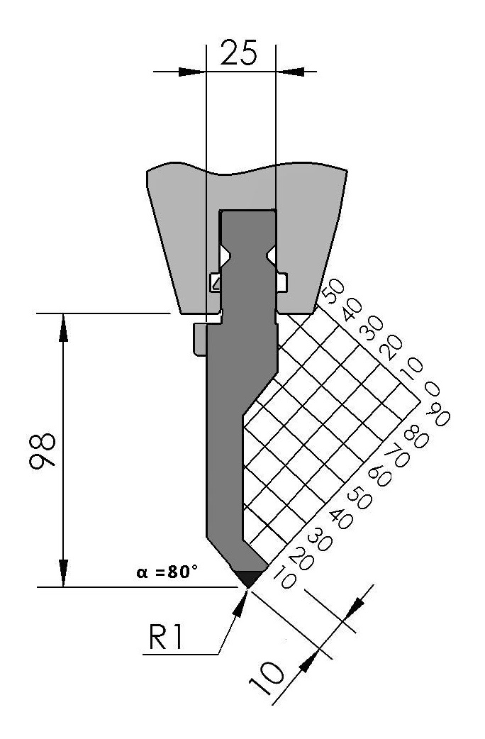 W101450 BIU-002/1 - 80° - R=1,0 - H=98 - L=515 mm