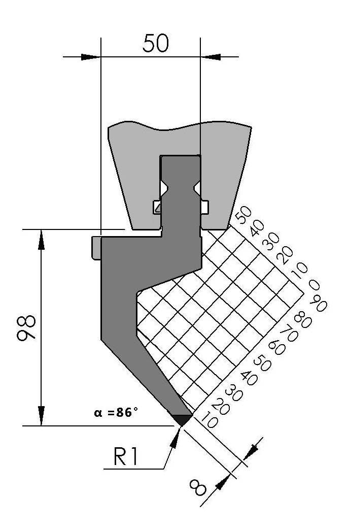 W101456 BIU-003/1 - 86° - R=1,0 - H=98 - L=515 mm