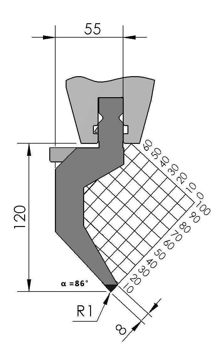 W101482 BIU-013/1 - 86° - R=1,0 - H=120 - L=515 mm