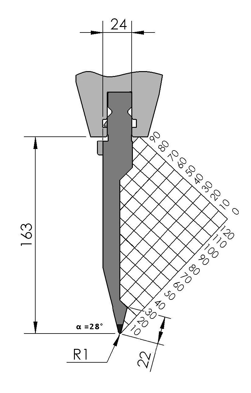 W101513 BIU-021/1 - 28° - R=1,0 - H=163 - L=515 mm