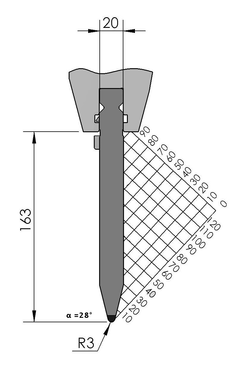 W338750 BIU-029/1 - 28° - R=3,0 - H=163 - L=515 mm
